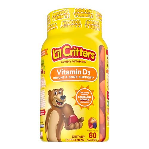 Lil Critters Vitamin D3 Daily Gummy Supplement for Kids, for Immune &amp; Bone Support, Peach and Berry Flavors, 60 Gummies