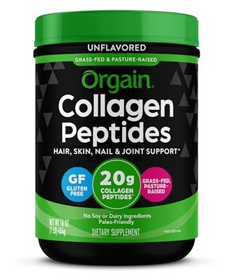 Orgain Hydrolyzed Collagen Peptides Powder For Women &amp; Men, 20g Grass Fed Collagen, Unflavored - Hair, Skin, Nail, &amp; Joint Support Supplement, Paleo &amp; Keto, Non-GMO, Type I and III, 1lb