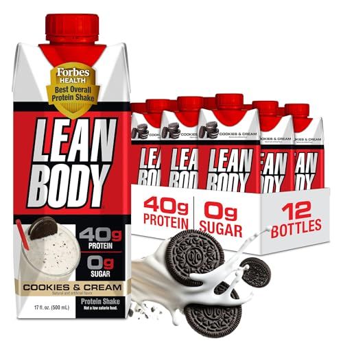 Lean Body Ready-to-Drink Cookies and Cream Protein Shake, 40g Protein, Whey Blend , 0 Sugar, Gluten No, 22 Vitamins &amp; Minerals, (Recyclable Carton &amp; Lid - Pack of 12) LABRADA , 17 Fl Oz (Pack of 12)