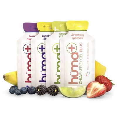 Huma Plus (Double Electrolytes) Chia Energy Gel, Variety Pack, 12 Gels - Stomach Friendly, Real Food Energy Gels