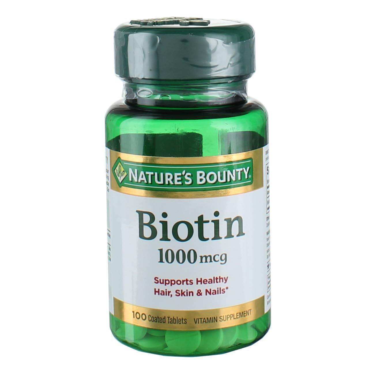 Biotin by Nature&#39;s Bounty, Vitamin Supplement, Supports Metabolism for Cellular Energy and Healthy Hair, Skin, and Nails, 1000 mcg, 100 Tablets