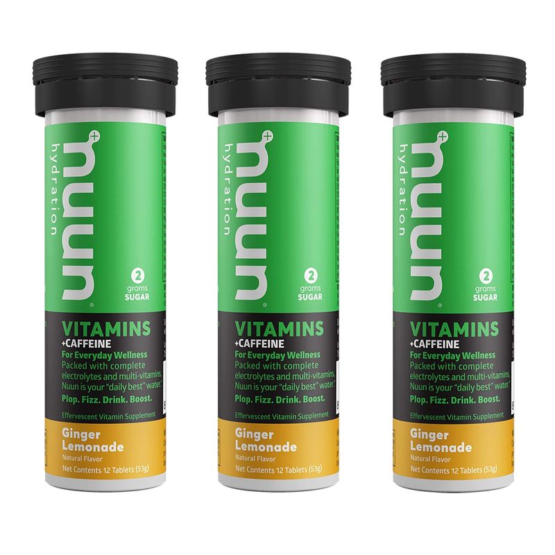 Nuun Vitamins + Caffeine: Ginger Lemonade Daily Supplement (3 Tubes of 12 Tabs)3