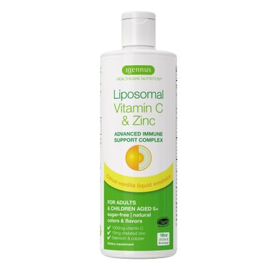 High Absorption Liposomal Vitamin C 1000mg &amp; Zinc Bisglycinate, 30-90 Servings, Liquid Immune Support for Adults &amp; Kids 5+, Non-GMO, Sugar-Free, Citrus &amp; Vanilla Flavor, by Igennus