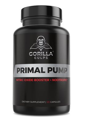 Gorilla Gulps - Primal Pump Nitric Oxide Supplement Nootropic 1500mg Nitrosigine L Arginine &amp; Beet Root for Muscle Growth, Pumps, Blood Flow, Energy &amp; Focus - Max Strength Pre Workout N.O. Booster