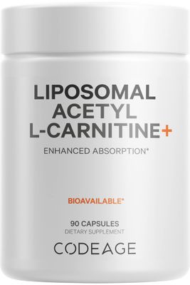 Codeage Liposomal Acetyl-L-Carnitine+ Supplement - 500 mg Acetyl-L-Carnitine per Serving - 3-Month Supply, Liposomal Delivery - Alcar Supplement - L-Carnitine - Non-GMO, Gluten-Free, 90 Capsules