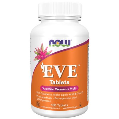NOW Foods Supplements, Eve Women&#39;s Multivitamin with Cranberry, Alpha Lipoic Acid and CoQ10, plus Superfruits - Pomegranate, Acai &amp; Mangosteen, 180 Tablets