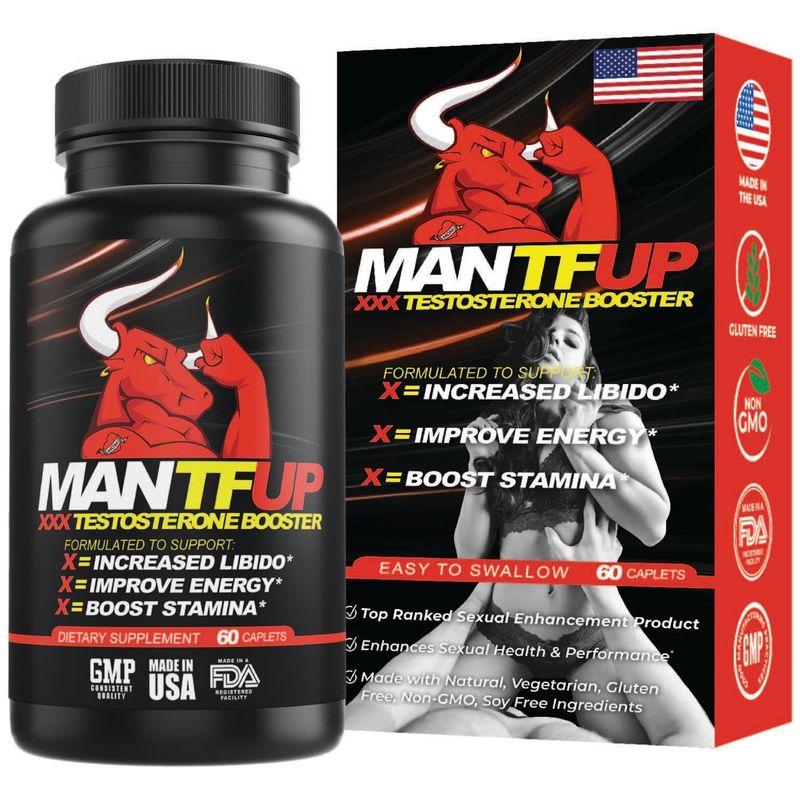 MANTFUP Vitality Enhancer for Men | Fast-Acting Testosterone Booster &amp; Daily Supplement to Support Male Health &amp; Libido | Potenciadores de Testosterona | Made in USA (1 Month Supply, 60 Caplets)