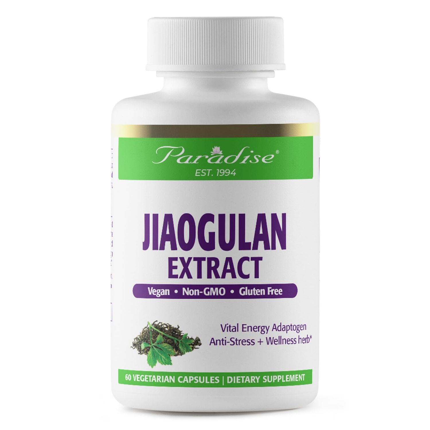 Paradise Herbs Jiaogulan, Vital Energy Adaptogen, Active Whole Spectrum, Super Potent, Ultra Pure, Vegan, Non GMO, Gluten Free 60 Vegetarian Capsules