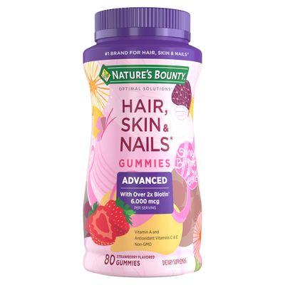 Nature's Bounty Optimal Solutions Advanced Hair, Skin, Nails, 2X Biotin, 80 Strawberry Gummies