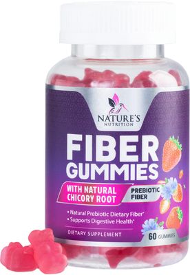 Fiber Supplement Gummies for Digestive Health &amp; Regularity Support, Fiber 4g Gummy for Adults, Daily Prebiotic Supplements, Natural Prebiotic Fiber Gummy, Plant Based, Strawberry Flavored - 60 Gummies