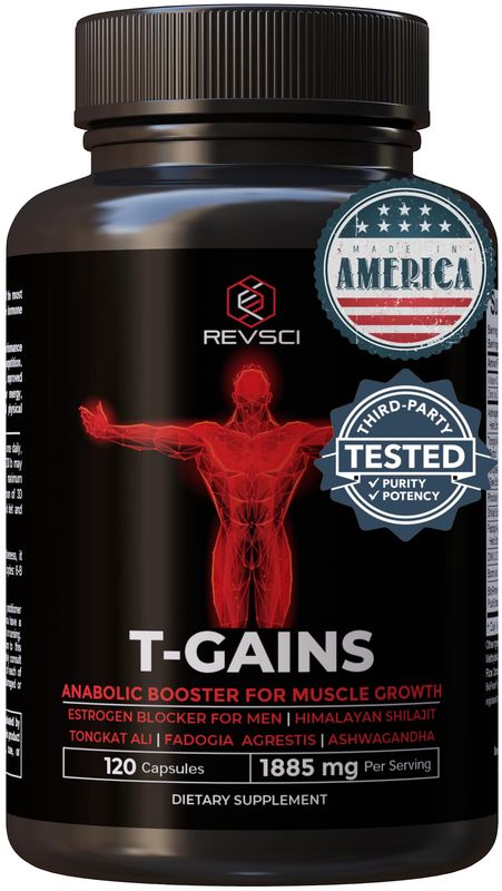 Anabolic Booster &amp; Muscle Builder for Men, Total GAINS Muscle Growth &amp; Estrogen Blocker for Men, Ashwagandha Shilajit for Men, Fadogia Agrestis Tongkat Ali for Men, HGH Supplements for Men, 120 Count