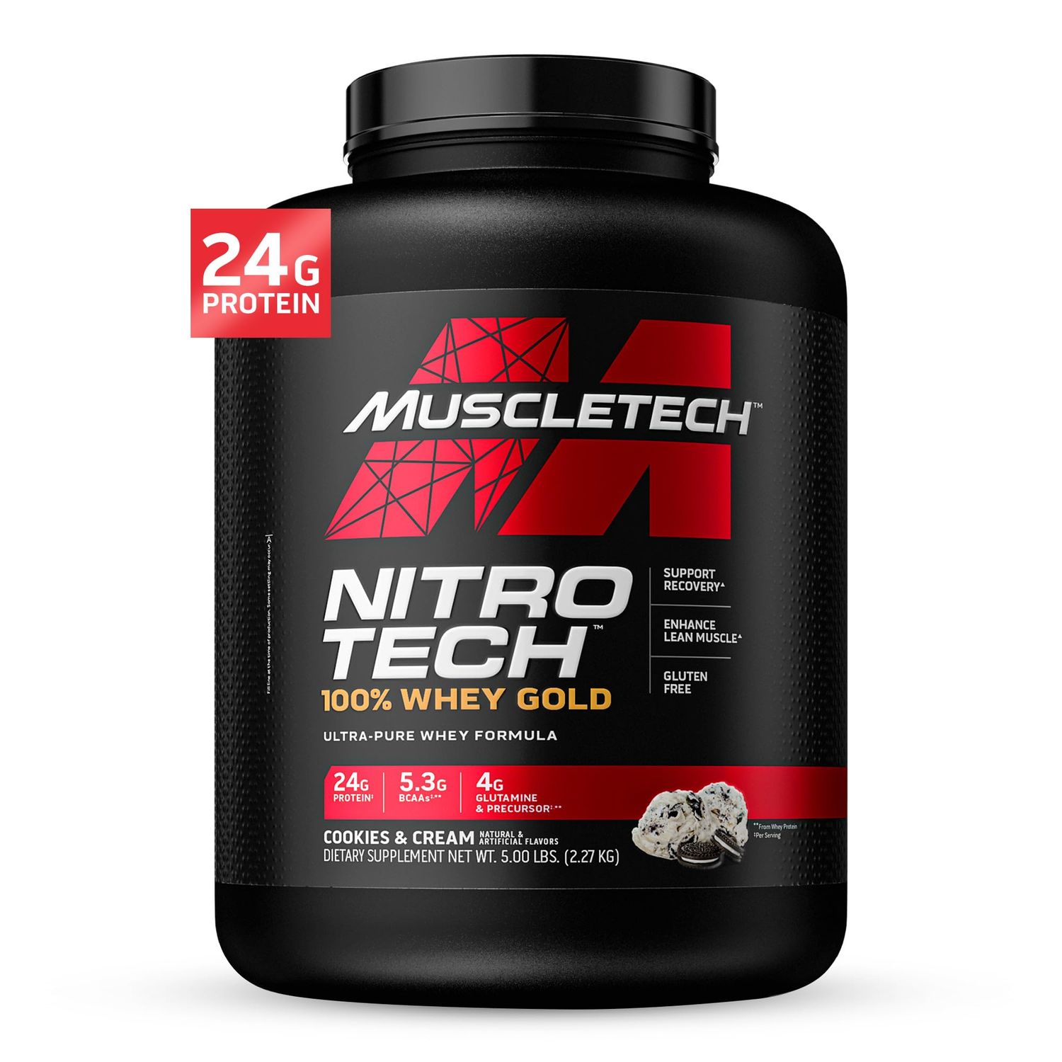 Muscletech Whey Protein Powder |MuscleTech Nitro-Tech Whey Gold Protein Powder |Whey Protein Isolate Smoothie Mix |Protein Powder for Women &amp; Men |Cookies and Cream Protein Powder, 5 Pound (Pack of 1)