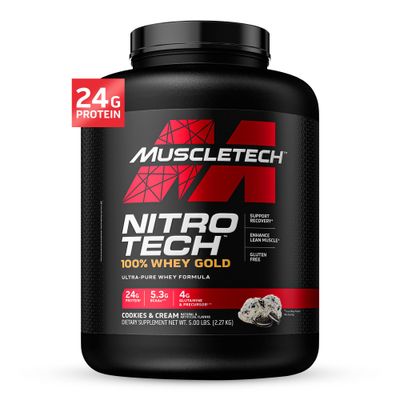 Muscletech Whey Protein Powder |MuscleTech Nitro-Tech Whey Gold Protein Powder |Whey Protein Isolate Smoothie Mix |Protein Powder for Women &amp; Men |Cookies and Cream Protein Powder, 5 Pound (Pack of 1)