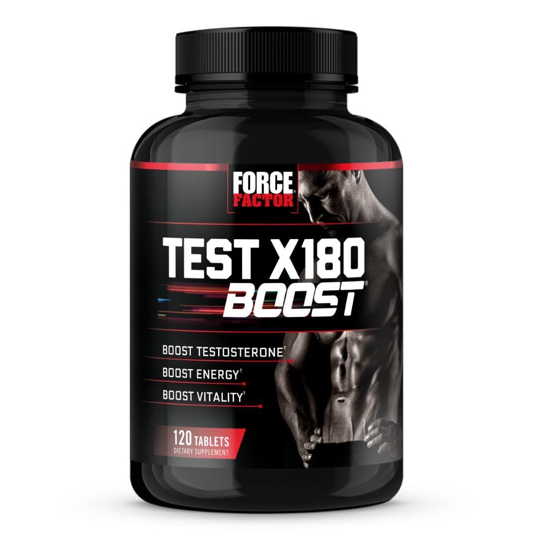FORCE FACTOR Test X180 Boost Testosterone Booster and Energy Supplement for Men, Boost Energy, Increase Stamina, Enhance Vitality and Performance, with D-Aspartic Acid and Fenugreek, 120 Tablets