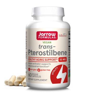 Jarrow Formulas Pterostilbene 50mg for Antioxidant Support, Dietary Supplement Supports Healthy Aging, 60 Veggie Capsules, 60 Day Supply