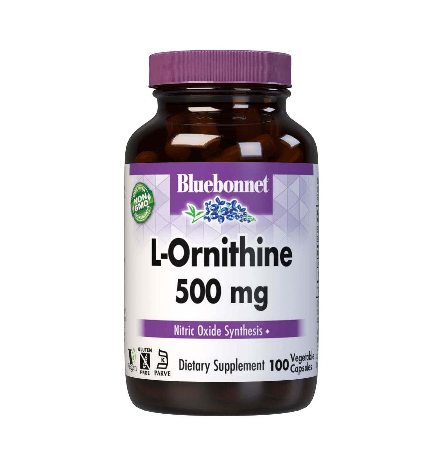 Bluebonnet Nutrition L-Ornithine 500mg, Free-Form Amino Acid, for Healthy Protein Metabolism*, Soy-Free, Gluten-Free, Non-GMO, Kosher Certified, Vegan, 100 Vegetable Capsules, 100 Servings