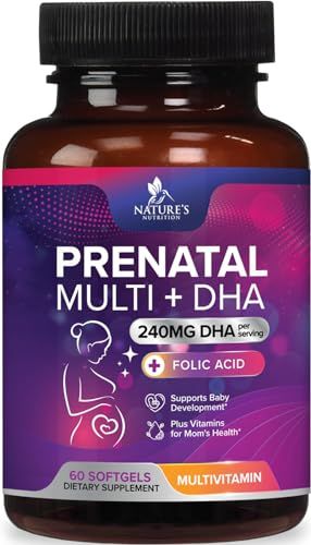 Women&#39;s Prenatal Multivitamin with Folic Acid + DHA, Prenatal Vitamin Supplement for Fetal Support w/Folate, Omega 3, Vitamins D3, B6, B12 &amp; Iron, Pregnancy Prenatal DHA, Non-GMO - 60 Softgels