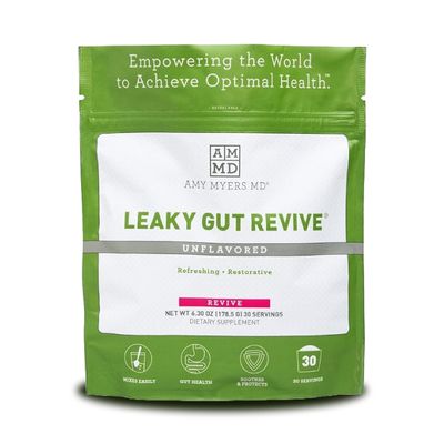 Amy Myers MD Leaky Gut Revive Powder for Leaky Gut Repair -L Glutamine, Slippery Elm -Supports Constipation, Diarrhea, Bloating, Heartburn, SIBO -Licorice &amp; Marshmallow Root - Unflavoured-6.30 Oz