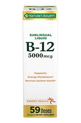 Nature&#39;s Bounty Vitamin B12 5000 Mcg Sublingual Liquid, Cardiovascular Health &amp; Cellular Energy Support, 2 Fl Oz (1 Count)