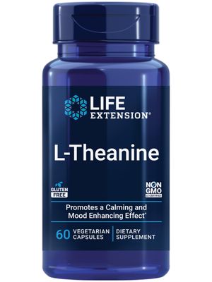 Life Extension L-Theanine, 100 mg, 60 Vegetarian Capsules - Supports a Calming &amp; Mood Enhancing Effect, Amino Acid Derived From Tea - Gluten-Free, Non-GMO
