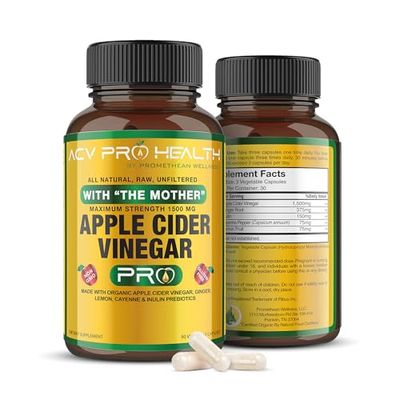 ACV Pro Apple Cider Vinegar Capsules Certified Organic with Mother ACV Pills Detox Cleanse Acid Reflux Relief Support Supplement Ginger Root Cayenne Pepper Powder