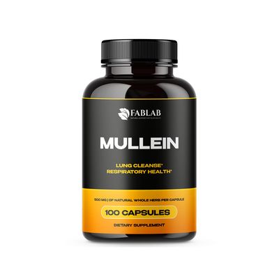 FabLab Mullein Leaf Capsules Supports Healthy Respiratory Function &amp; Immune System Organic Mullein Lung Cleanse Herbal Supplement (100 Capsules)
