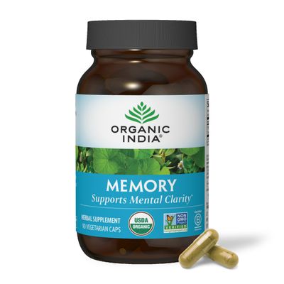 ORGANIC INDIA Memory Herbal Supplement - Brain Supplement for Memory and Focus, Bacopa Monnieri &amp; Gotu Kola Brain Herbal Supplement, Memory Support - USDA Certified Organic, Non-GMO - 90 Capsules