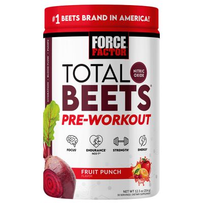 FORCE FACTOR Total Beets Pre-Workout Powder to Boost Energy &amp; Endurance, Increase Strength, and Improve Blood Flow and Pumps, Nitric Oxide Supplement with Beet Root Powder, Fruit Punch, 30 Servings
