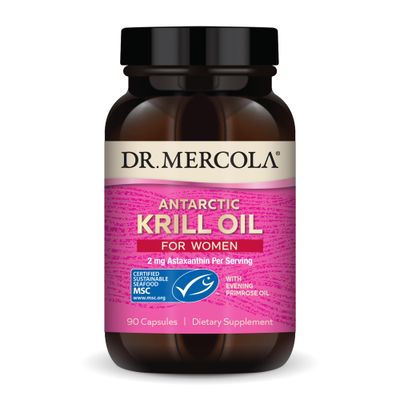 Dr. Mercola Krill Oil for Women, 30 Servings (90 Capsules), 2 mg Astaxanthin Per Serving, with Evening Primrose Oil, Dietary Supplement, Hormonal Support, Non-GMO, MSC Certified