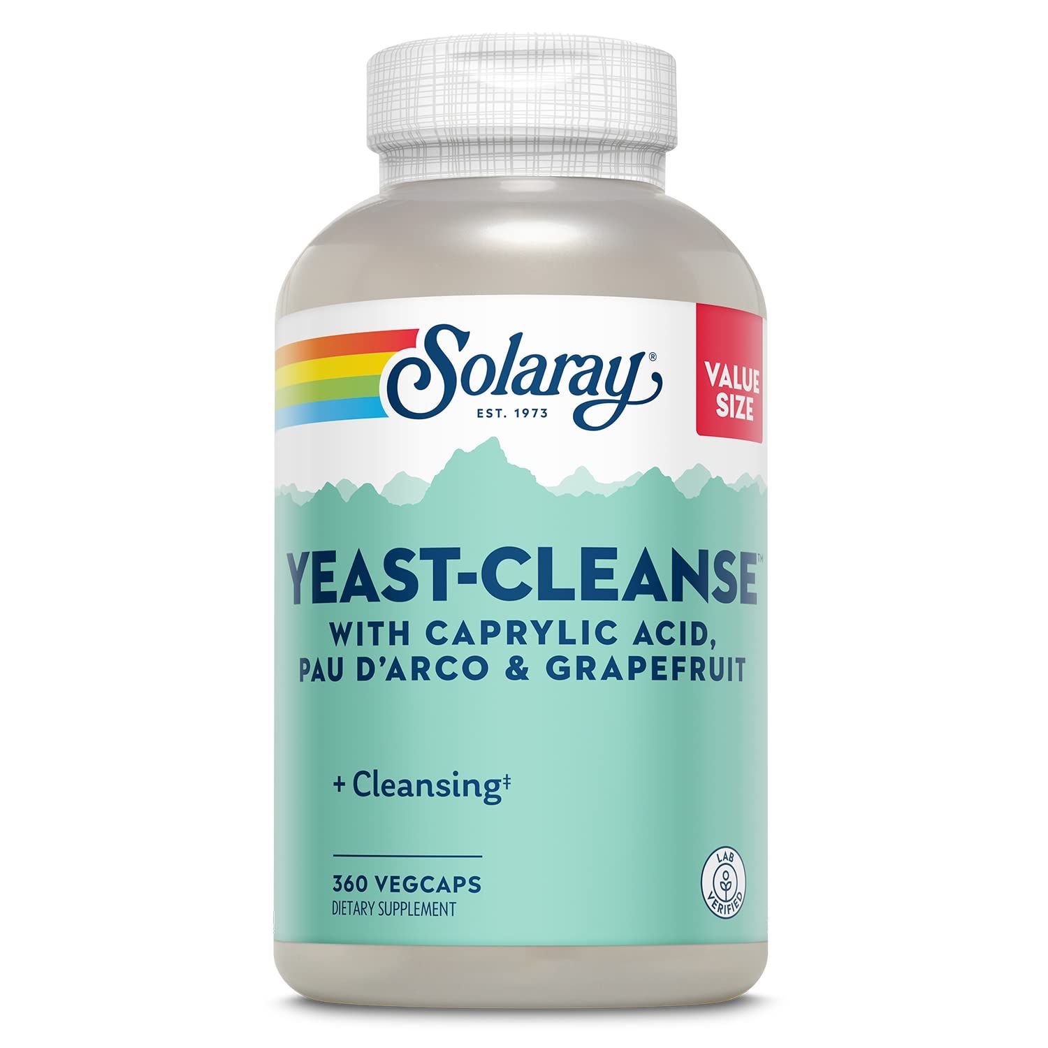 SOLARAY Yeast Cleanse, Detox Cleanse for Healthy Yeast Balance Support, with Caprylic Acid, Pau d&#39;Arco, Licorice Root Extract and Grapefruit Seed Extract, 60-Day Guarantee, 60 Servings, 360 VegCaps