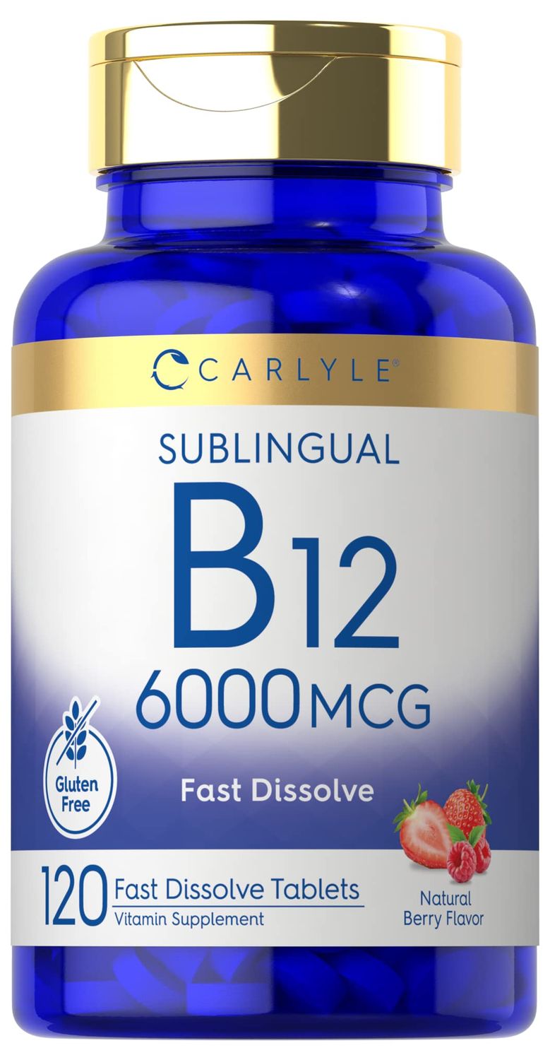 Carlyle Vitamin B-12 6000mcg | 120 Fast Dissolve Tablets | Natural Berry Flavor | Cyanocobalamin &amp; Methylcobalamin | Vegetarian, Non-GMO, and Gluten Free Sublingual Supplement