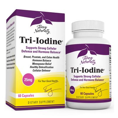 Terry Naturally Tri-Iodine 25 mg - 25000 mcg Iodine, 60 Vegan Capsules - Supports Hormone Balance, Promotes Breast &amp; Prostate Health - Non-GMO, Gluten-Free, Kosher - 60 Servings
