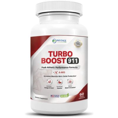 Phytage Labs Turbo Boost 911 Nitric Oxide Booster, Circulation, Energy Boost, Mental Focus (N-O) Supplement - 60 Capsules