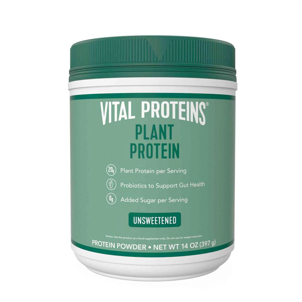 Vital Proteins Vegan Protein Powder - 20g Plant Based Protein with Chickpea - 1B CFU Probiotic for Gut Health, No Added Sugar - Unsweetened, 14 oz