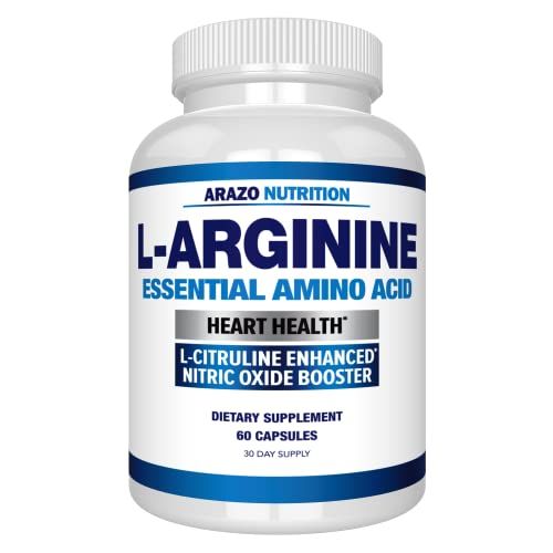 Arazo Nutrition Premium L Arginine - 1340mg Nitric Oxide Booster with L-Citrulline &amp; Essential Amino Acids for Muscle Gain and Energy - Powerful NO Booster to Train Longer &amp; Harder - 60 Capsules