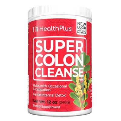 Health Plus Super Colon Cleanse, 12 oz Powder, 68 Servings - Natural Detox, Digestive Constipation Relief, Gentle Gut Cleanse with Psyllium Husk &amp; Senna Leaf