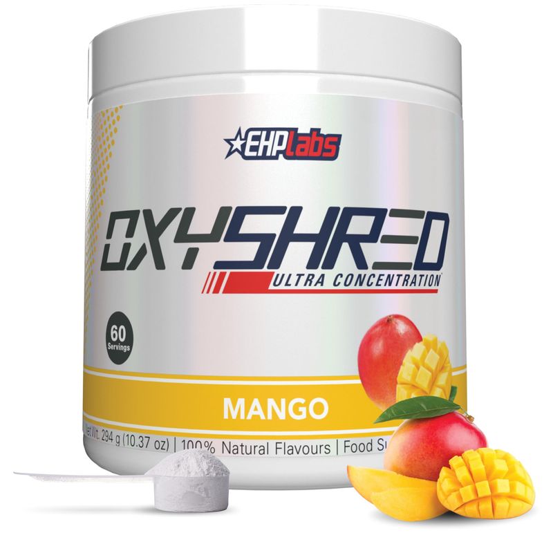 EHP Labs OxyShred Pre Workout Powder - Preworkout Powder with L Glutamine &amp; Acetyl L Carnitine, Energy Boost Drink - Mango, 60 Servings