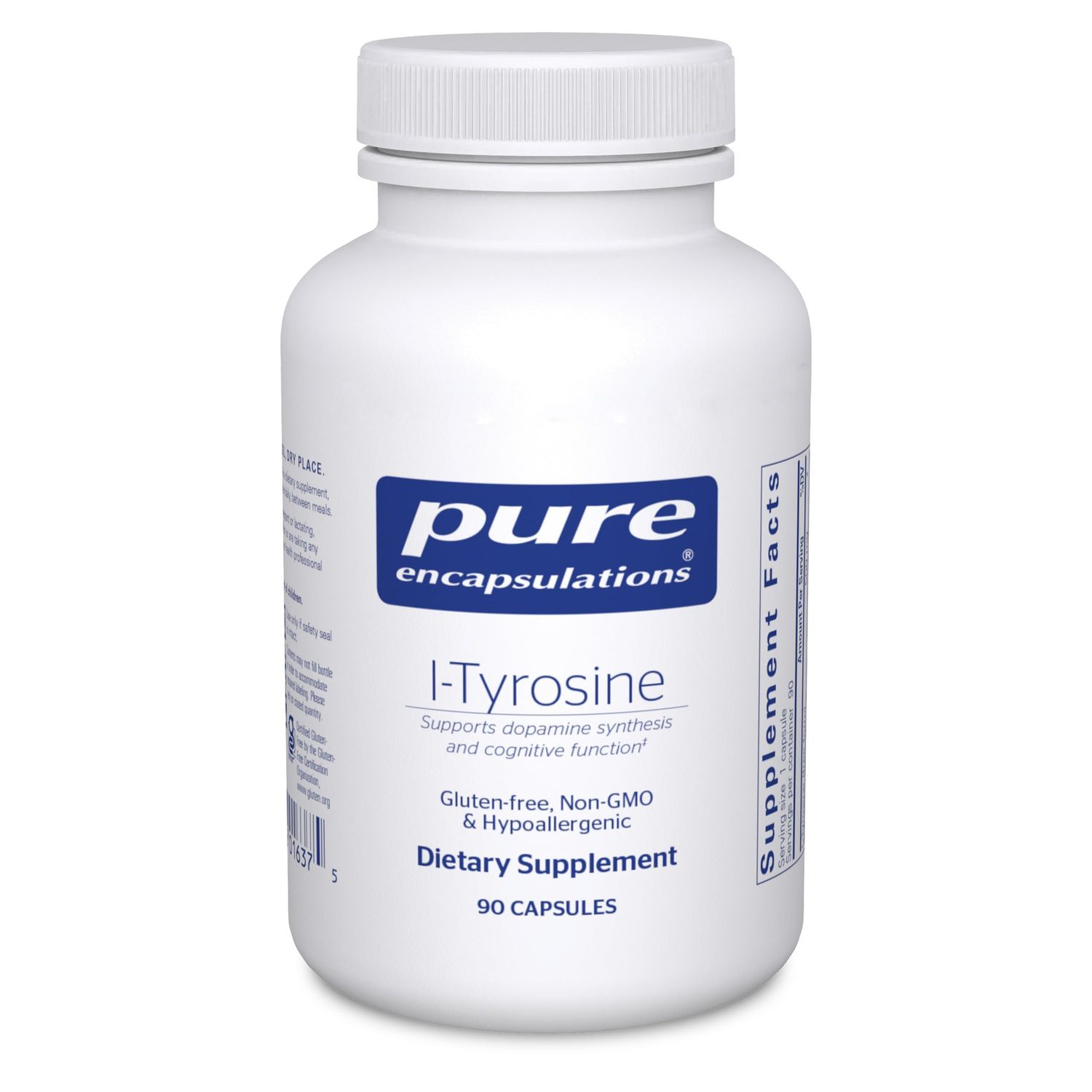 Pure Encapsulations L-Tyrosine - Amino Acid Supplement - for Brain Support, Dopamine &amp; Thyroid Function* - Vegan &amp; Non-GMO - 90 Capsules