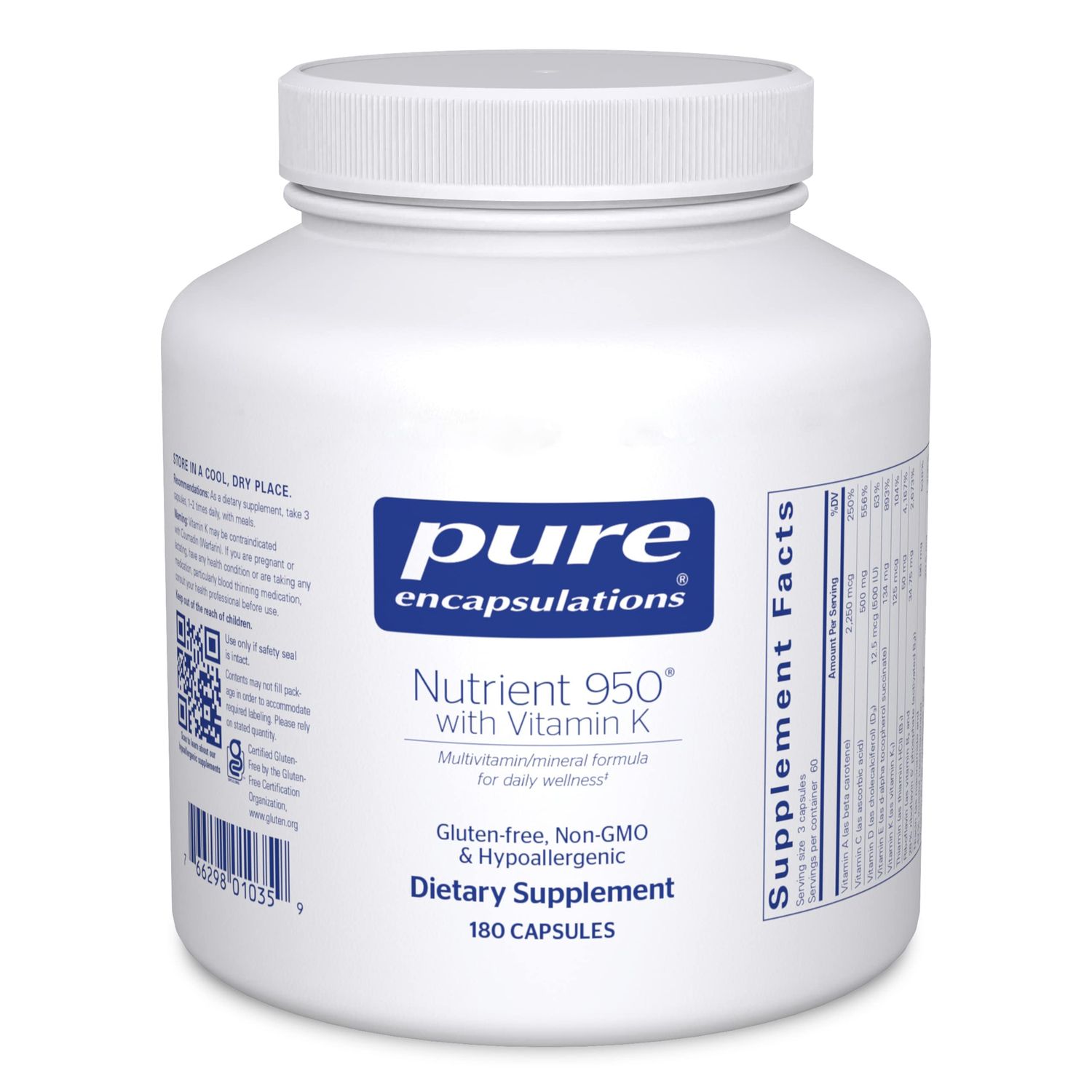Pure Encapsulations Nutrient 950 with Vitamin K 180&#39;s - Multivitamin &amp; Mineral Supplement - Bone &amp; Arterial Support* - Optimal Absorption - Gluten Free &amp; Non-GMO - 180 Capsules