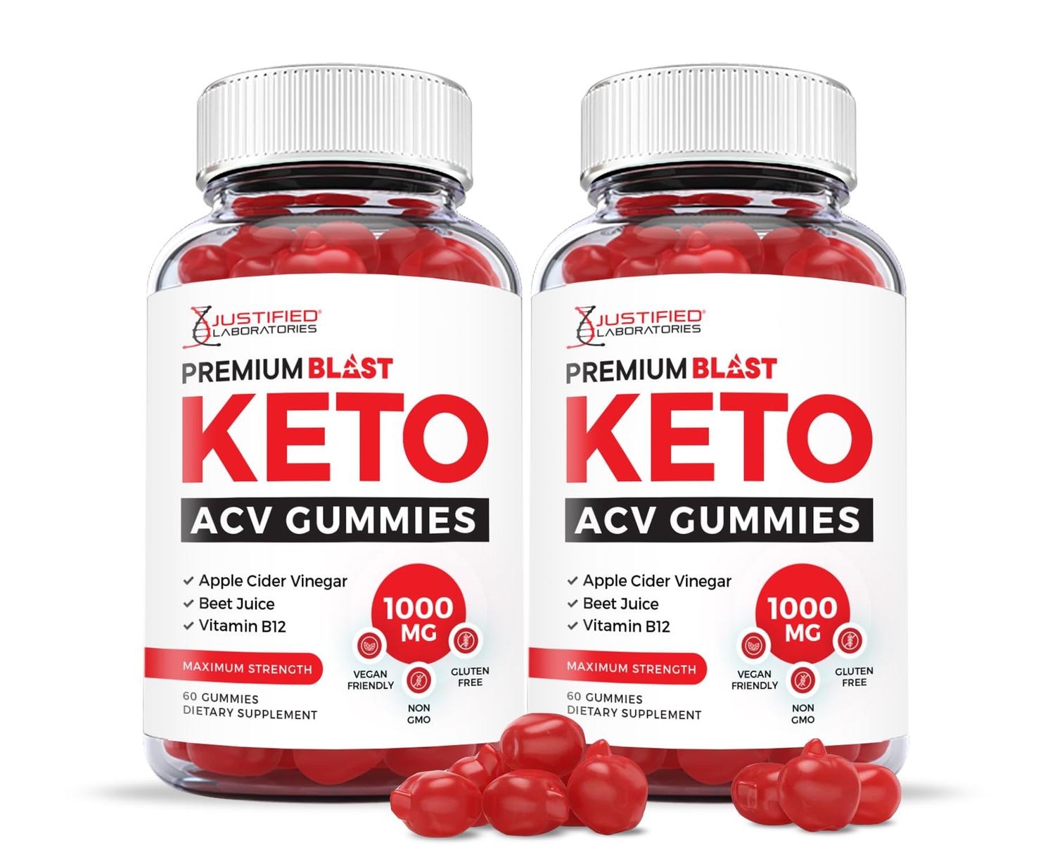 Justified Laboratories (2 Pack) Premium Blast Keto ACV Gummies 1000MG with Pomegranate Juice Beet Root B12 120 Gummys