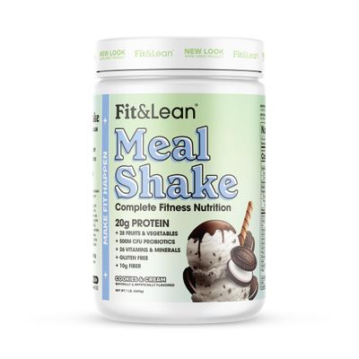 Fit &amp; Lean Meal Shake, Fat Burning Meal Replacement, Meal Replacement with Protein, Fiber, Probiotics and Organic Fruits &amp; Vegetables, Cookies and Cream, 1lb, 10 Servings Per Container