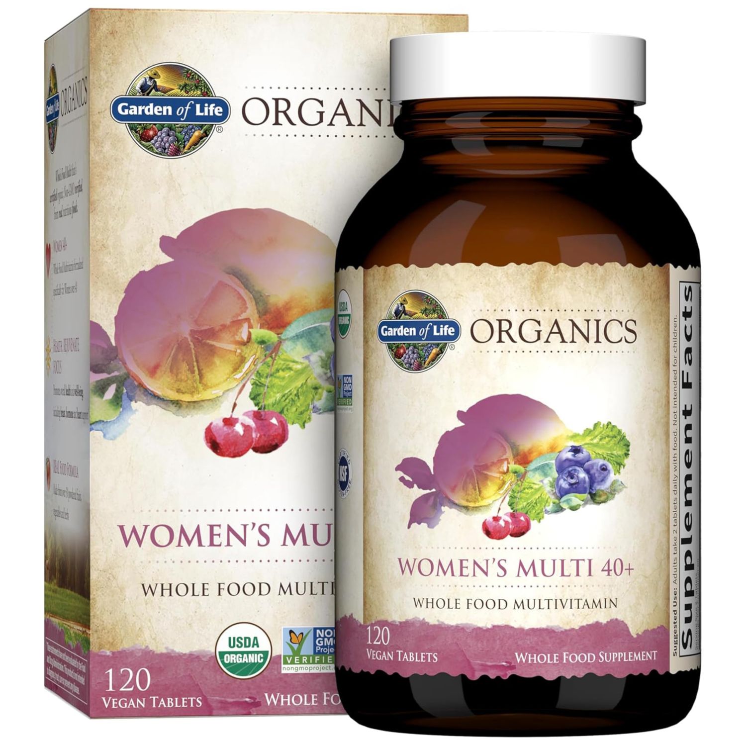 Garden of Life Organics Vitamins for Women 40 Plus - 120 Tablets, Womens Multi 40 Plus, Vegan Vitamins for Women Over 40, Hormone &amp; Breast Health Support Blend, Whole Food Womens Multivitamin