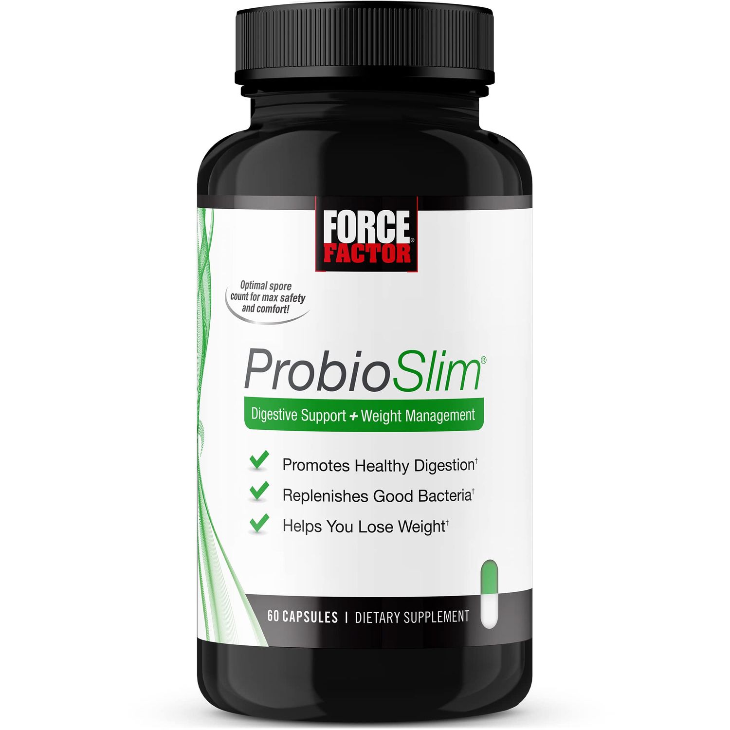 Force Factor ProbioSlim Probiotics for Women and Men, Probiotics for Digestive Health to Reduce Bloating, Gas, &amp; Occasional Diarrhea, with Prebiotics, LactoSpore, &amp; Green Tea for Energy, 60 Capsules