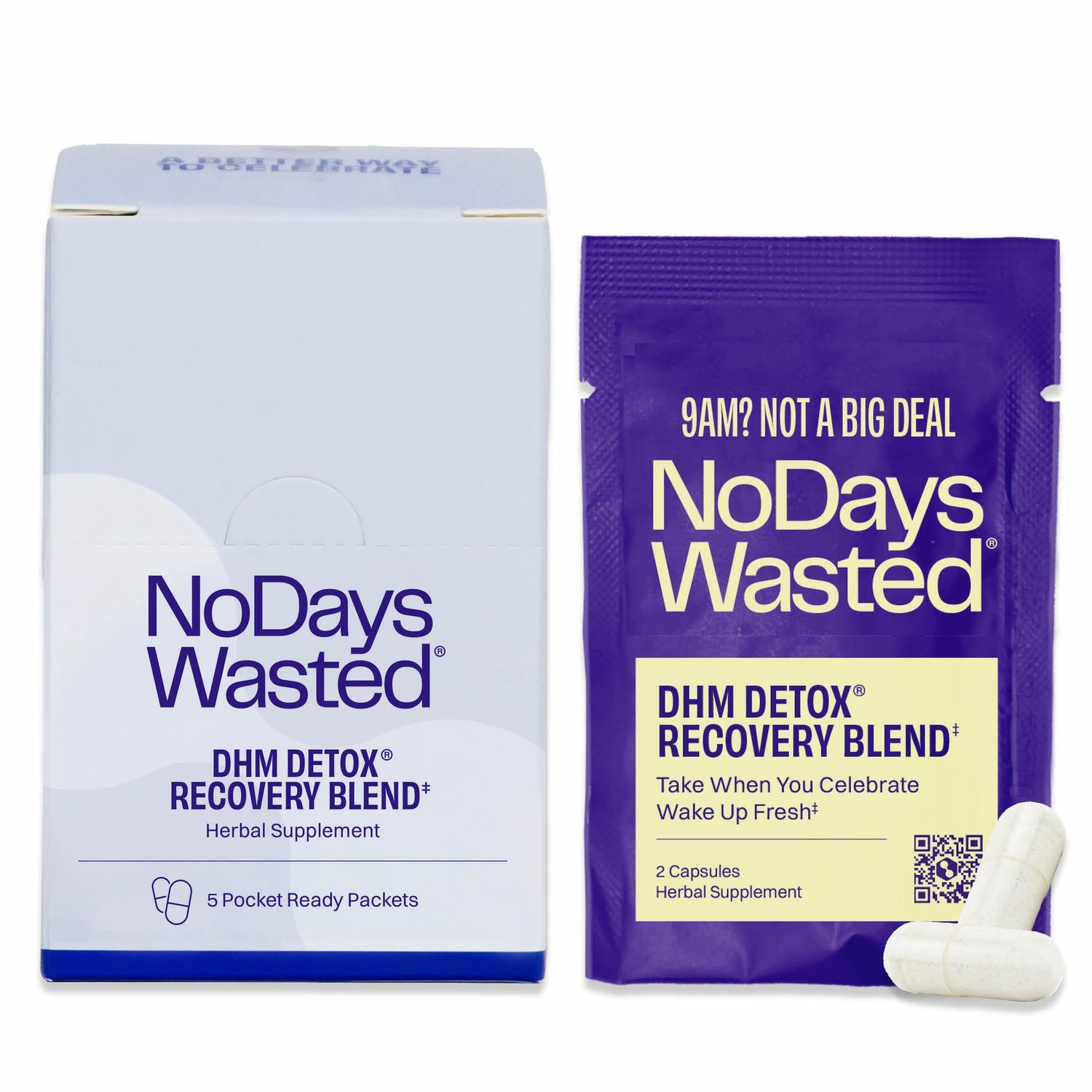 No Days Wasted DHM Detox 5 Portable Servings - Optimized Blend of DHM (Dihydromyricetin Supplement) and Vitamins to Take During Evening for Better Next Day and Recovery