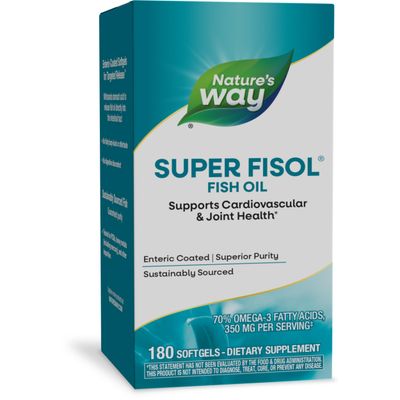 Nature&#39;s Way Super Fisol Fish Oil, Enteric Coated, Supports Cardiovascular and Joint Health*, Mega Potency Omega-3s, 180 Softgels (Packaging May Vary)