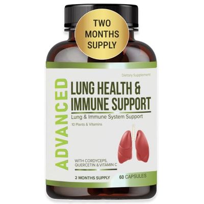 Lung Health &amp; Immune Support Supplement - Lung Cleanse and Detox With Immunity Vitamins For Better Lungs, Immune Defense, Clear Lungs &amp; Deep Breathing Including Quercetin &amp; Cordyceps.Two Months Supply