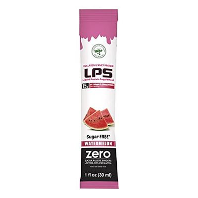 Nutritional Designs LPS Liquid Collagen &amp; Whey Protein Supplement - Non-GMO Drink, Sugar-Free - Promotes Healthy Skin &amp; Hair for Men &amp; Women, Watermelon, Single Serve (25 Packets)