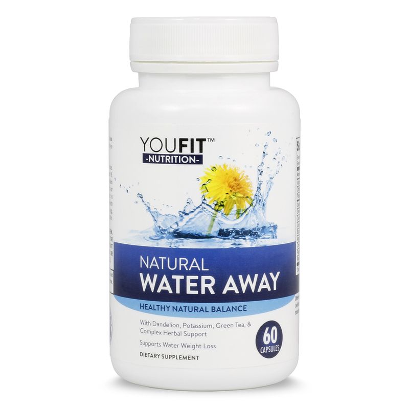 Youfit Nutrition Water Away Pills, Diuretics for Water Retention and Balance Support, Natural Diuretic Water Pills, Herbal Supplement w/Dandelion, Green Tea, Vitamin B &amp; More, Cleanse Detox 60 Caps