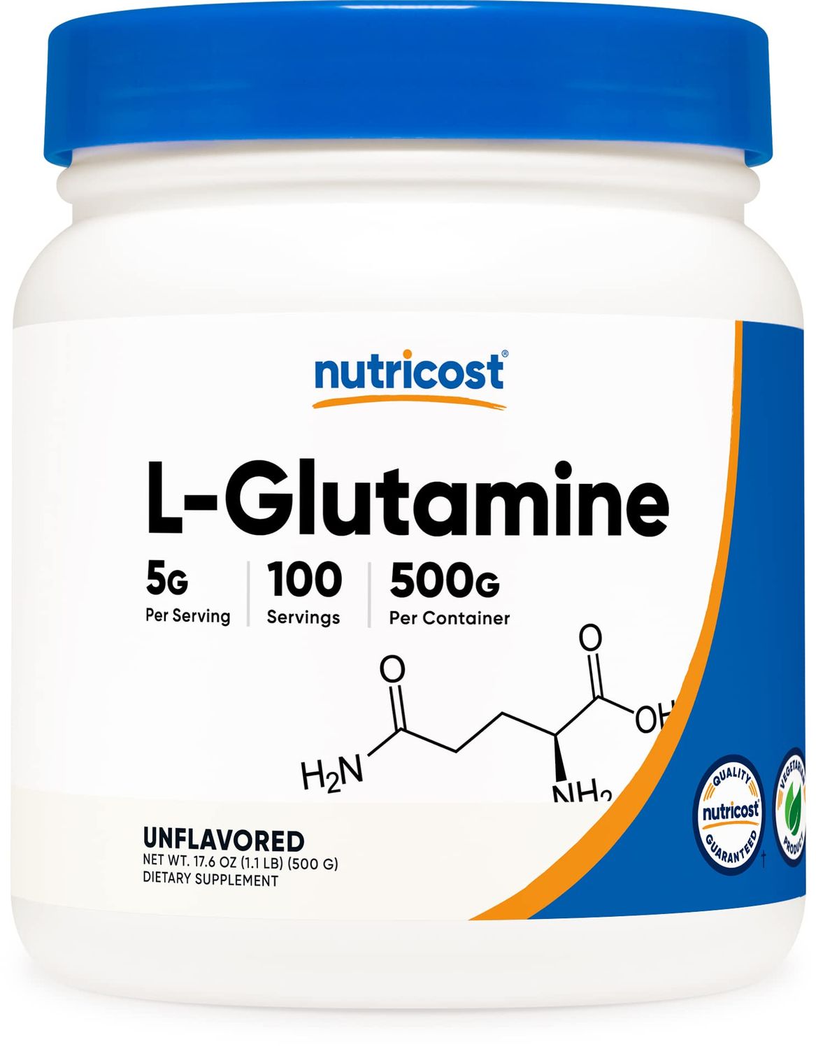 Nutricost L-Glutamine Powder (500 Grams) Unflavored - Gluten Free &amp; Non-GMO, 100 Servings