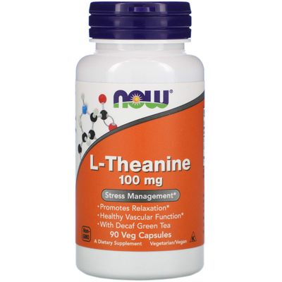 NOW Foods Supplements, L-Theanine 100 mg with Decaf Green Tea, Stress Management*, 90 Veg Capsules